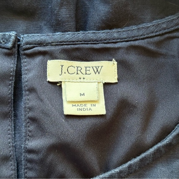 J Crew Factory Shift Dress Med Navy Blue Green Embroidered Linen Blend Pockets - Picture 7 of 12